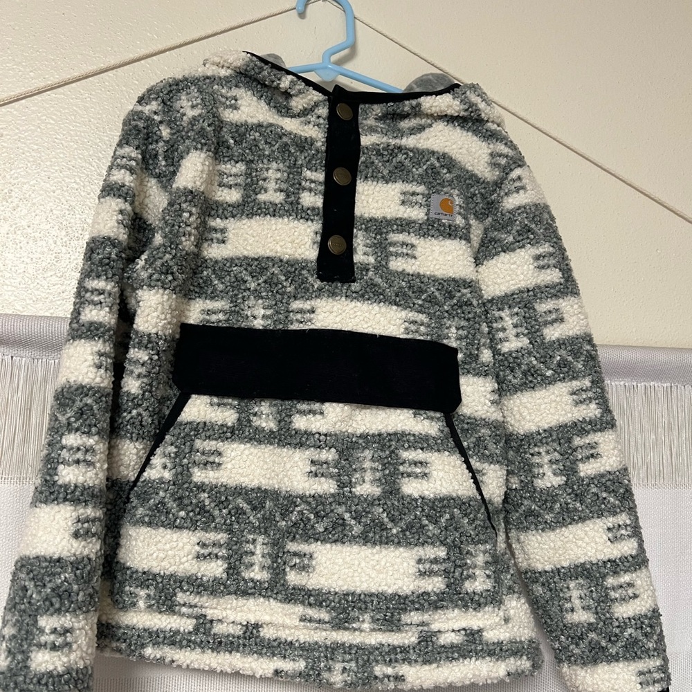 Carhartt Gray and White Fleece Hoodie
